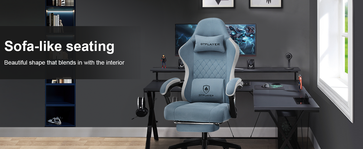 GTPLAYER Gaming Stuhl Ergonomischer Gaming Sessel Schreibtischstuhl mit Stoffoberfläche, Federsitzkissen, Verbindungsarmlehnen