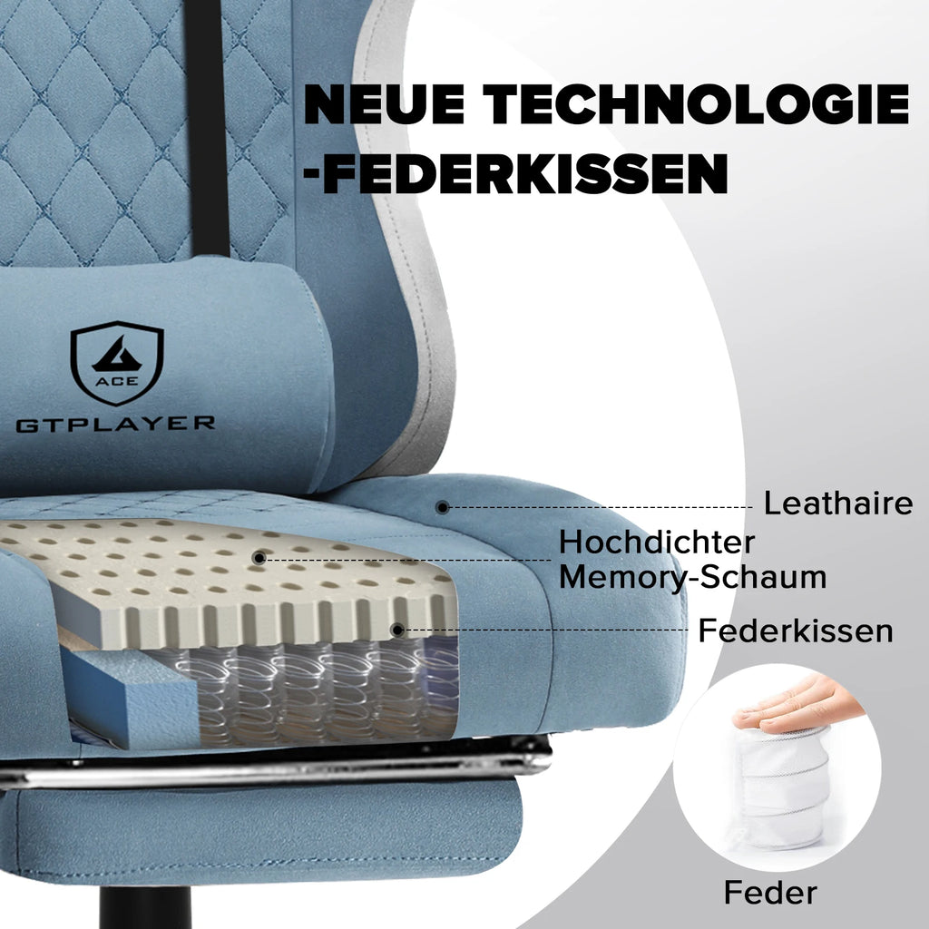 GTPLAYER Gaming Stuhl Ergonomischer Gaming Sessel Schreibtischstuhl mit Stoffoberfläche, Federsitzkissen, Verbindungsarmlehnen