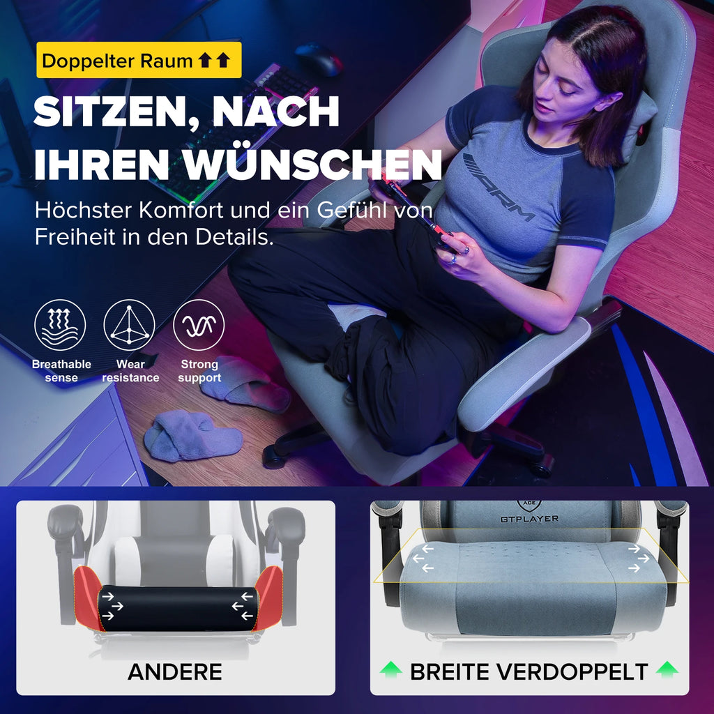 GTPLAYER Gaming Stuhl Ergonomischer Gaming Sessel Schreibtischstuhl mit Stoffoberfläche, Federsitzkissen, Verbindungsarmlehnen