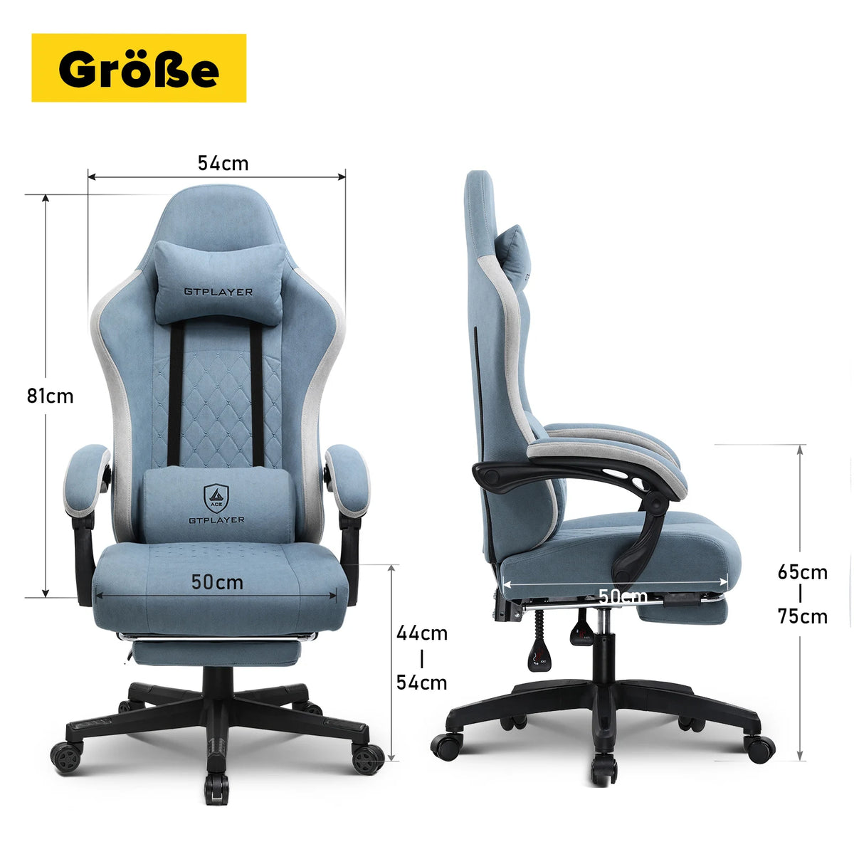 GTPLAYER Gaming Stuhl Ergonomischer Gaming Sessel Schreibtischstuhl mit Stoffoberfläche, Federsitzkissen, Verbindungsarmlehnen