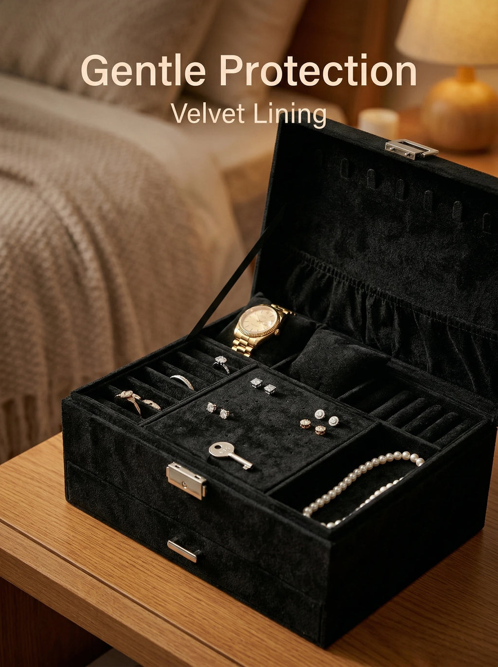 A Luxurious Dark Green Jewelry Storage Box, Designed Specifically Exquisite Three-tiered Drawer-style Jewelry Box