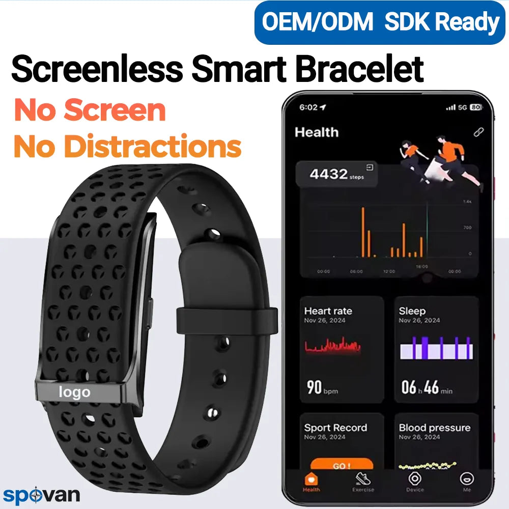 OEM Rugged HRV Smart  Bracelet Call/Message Alerts Screenless Fitness Tracker IP68  Nylon Silicone Band Long Battery Life