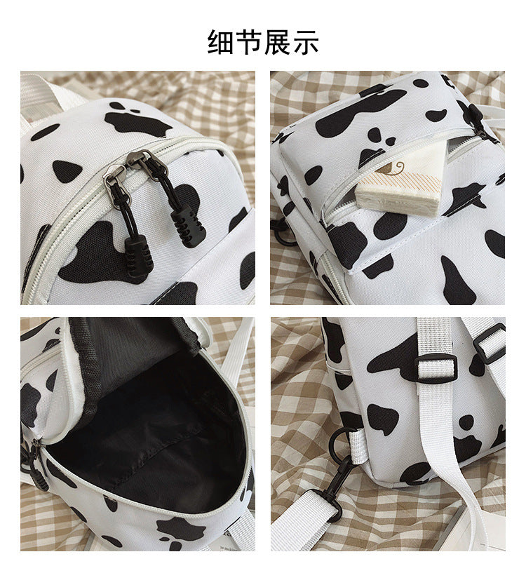 Bag Women's Bag 2024 New Backpack Dairy Cow Pattern Backpack Outdoor Travel Small Backpack Casual Backpack