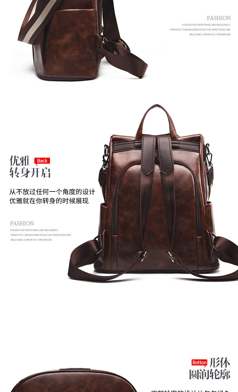 Anti-Theft Backpack Women's New Fashion Soft Leather Bag Commuting Large Capacity Small School Bag Lightweight Travel Backpack