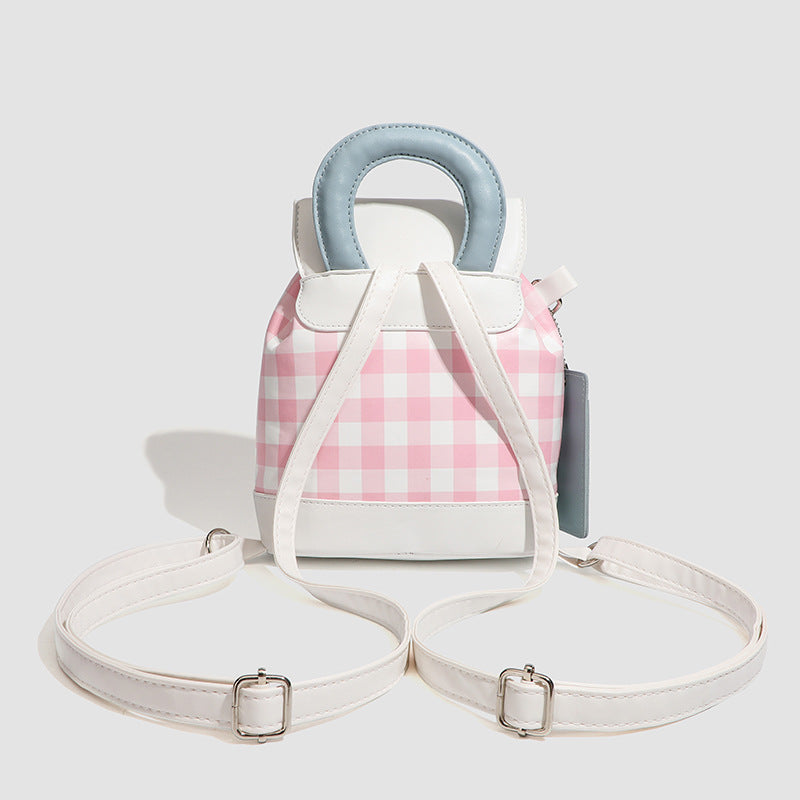 2026 New Summer Style Buttoned Mini Backpack Plaid Small School Bag Cute Backpack for Girls for Going Out