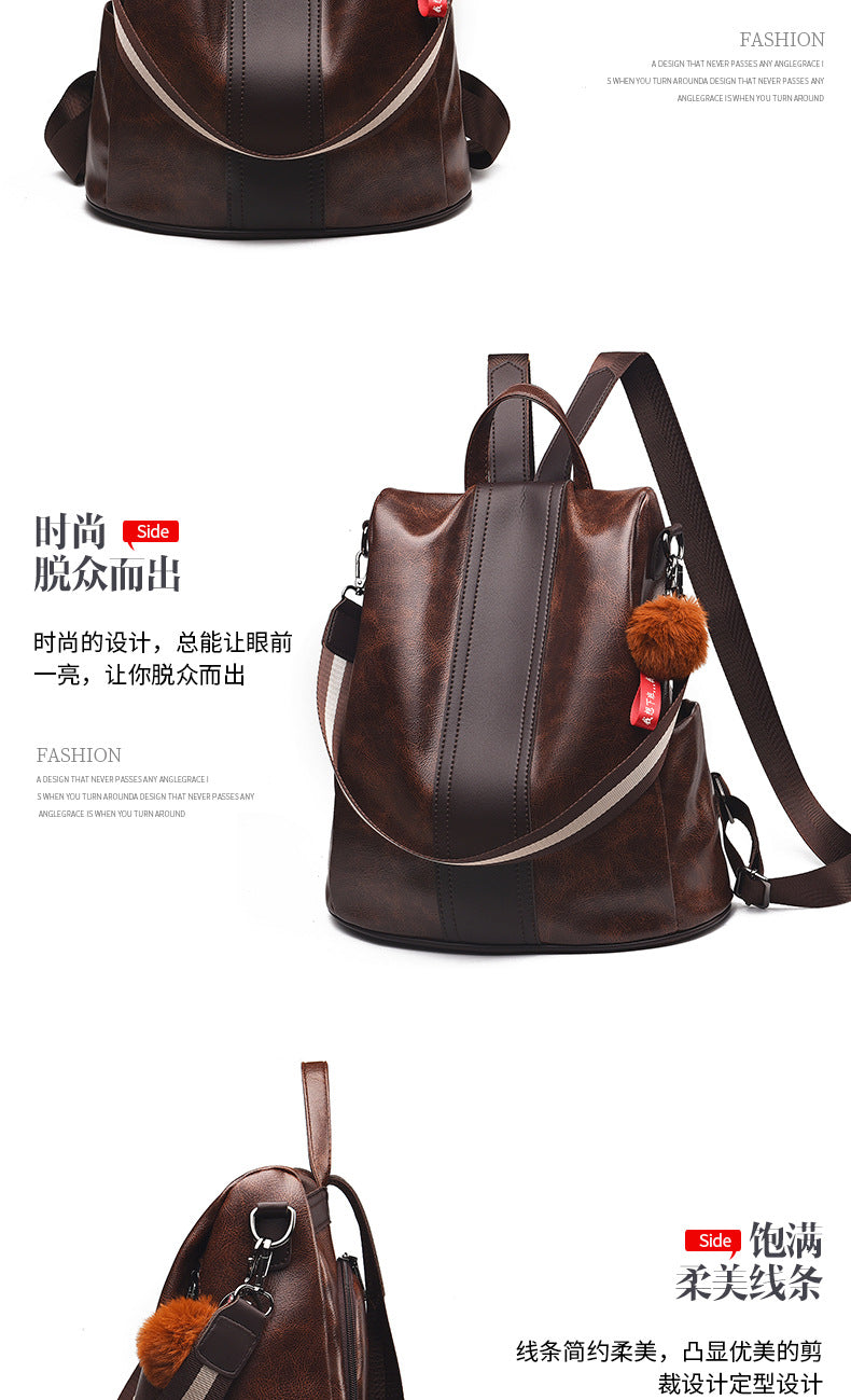 Anti-Theft Backpack Women's New Fashion Soft Leather Bag Commuting Large Capacity Small School Bag Lightweight Travel Backpack