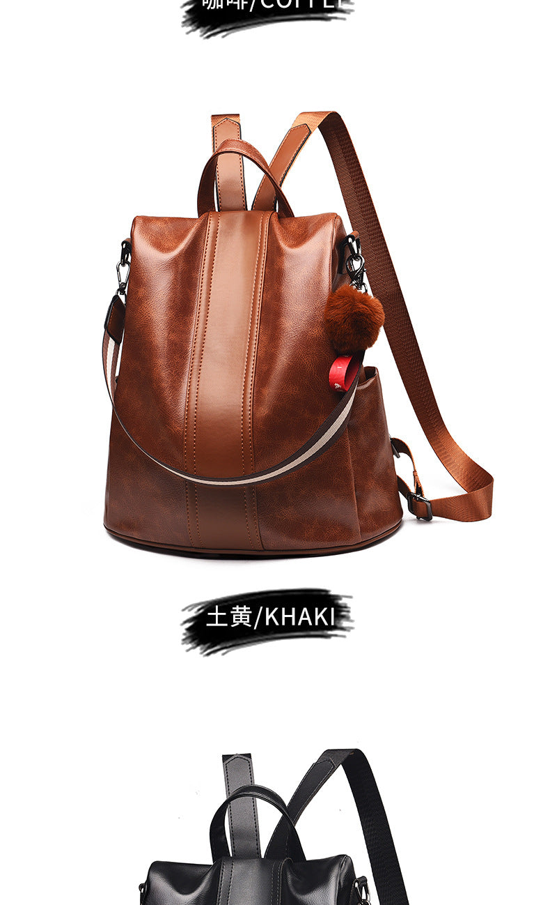 Anti-Theft Backpack Women's New Fashion Soft Leather Bag Commuting Large Capacity Small School Bag Lightweight Travel Backpack