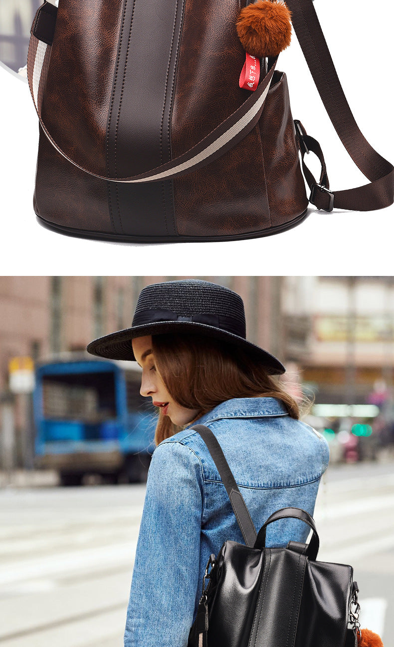 Anti-Theft Backpack Women's New Fashion Soft Leather Bag Commuting Large Capacity Small School Bag Lightweight Travel Backpack
