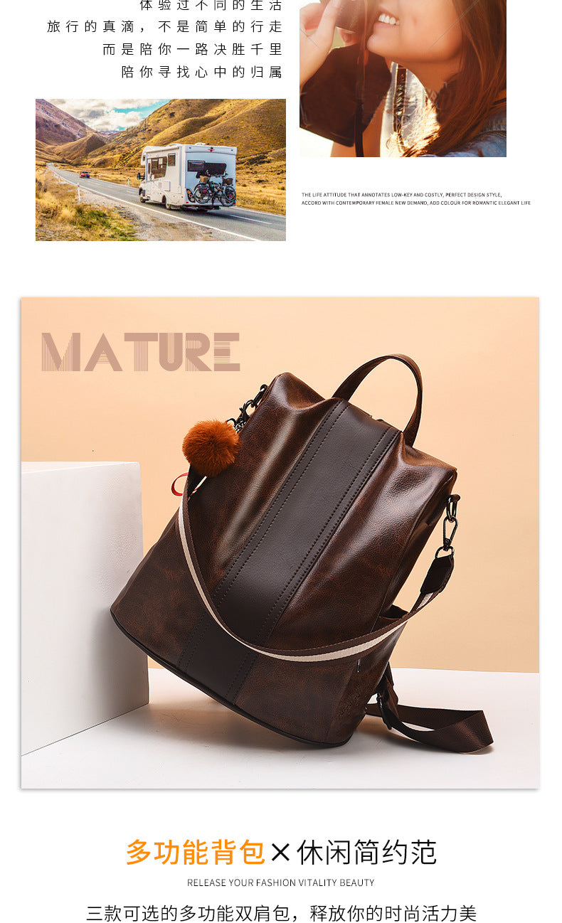 Anti-Theft Backpack Women's New Fashion Soft Leather Bag Commuting Large Capacity Small School Bag Lightweight Travel Backpack