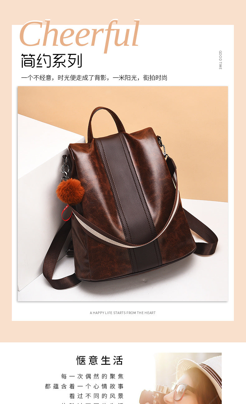 Anti-Theft Backpack Women's New Fashion Soft Leather Bag Commuting Large Capacity Small School Bag Lightweight Travel Backpack