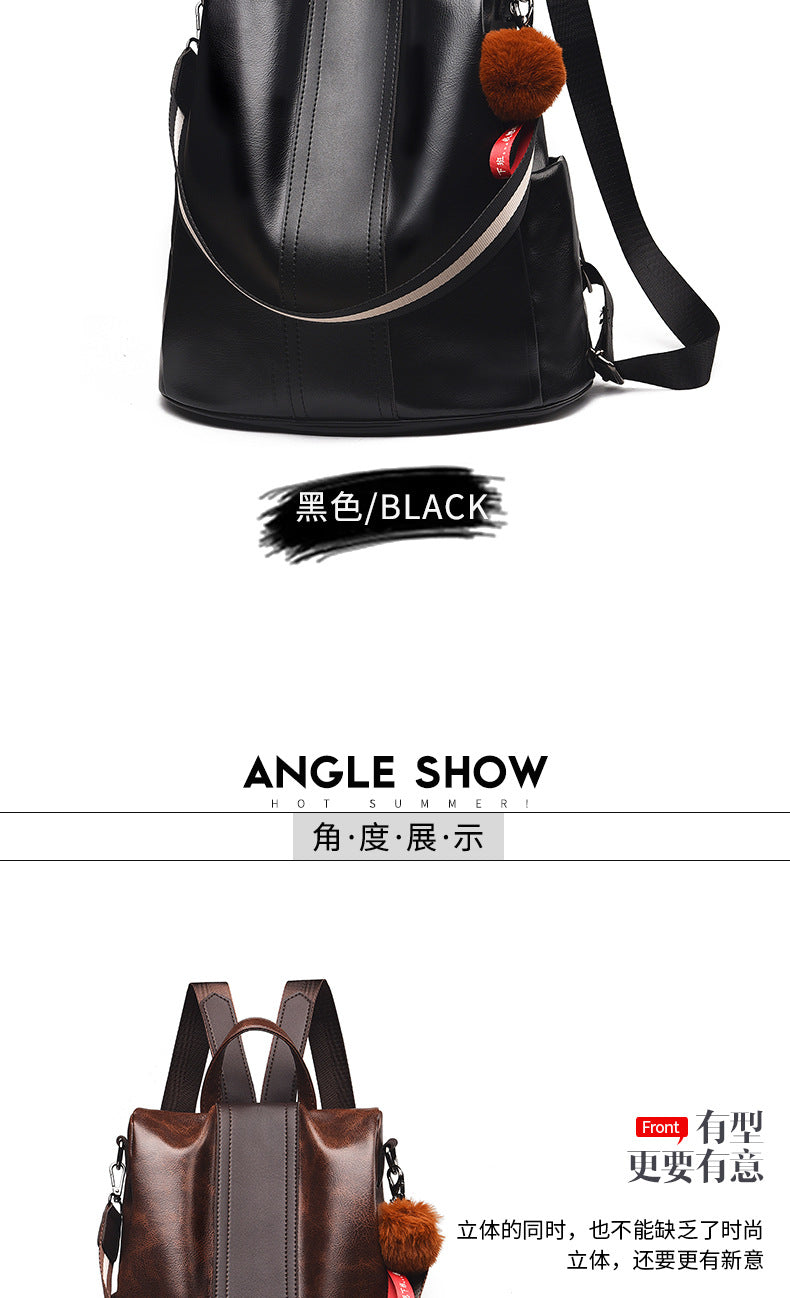 Anti-Theft Backpack Women's New Fashion Soft Leather Bag Commuting Large Capacity Small School Bag Lightweight Travel Backpack