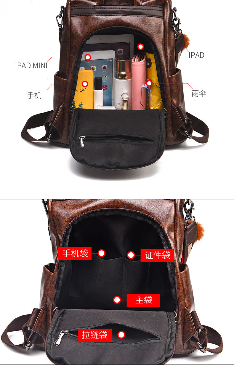 Anti-Theft Backpack Women's New Fashion Soft Leather Bag Commuting Large Capacity Small School Bag Lightweight Travel Backpack