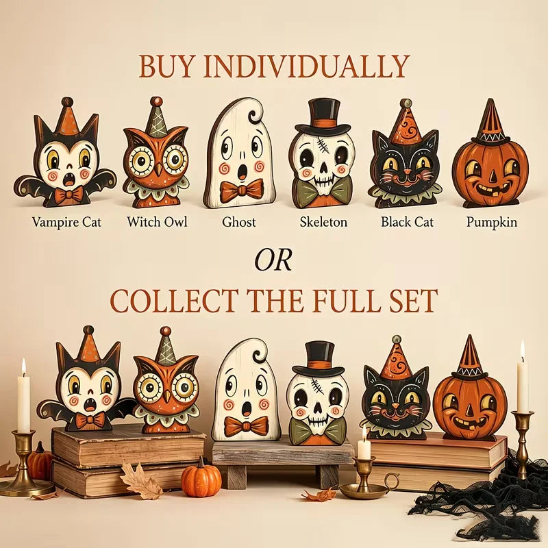 Halloween interior decoration, vintage wooden blocks for shelf decoration, housewarming gifts