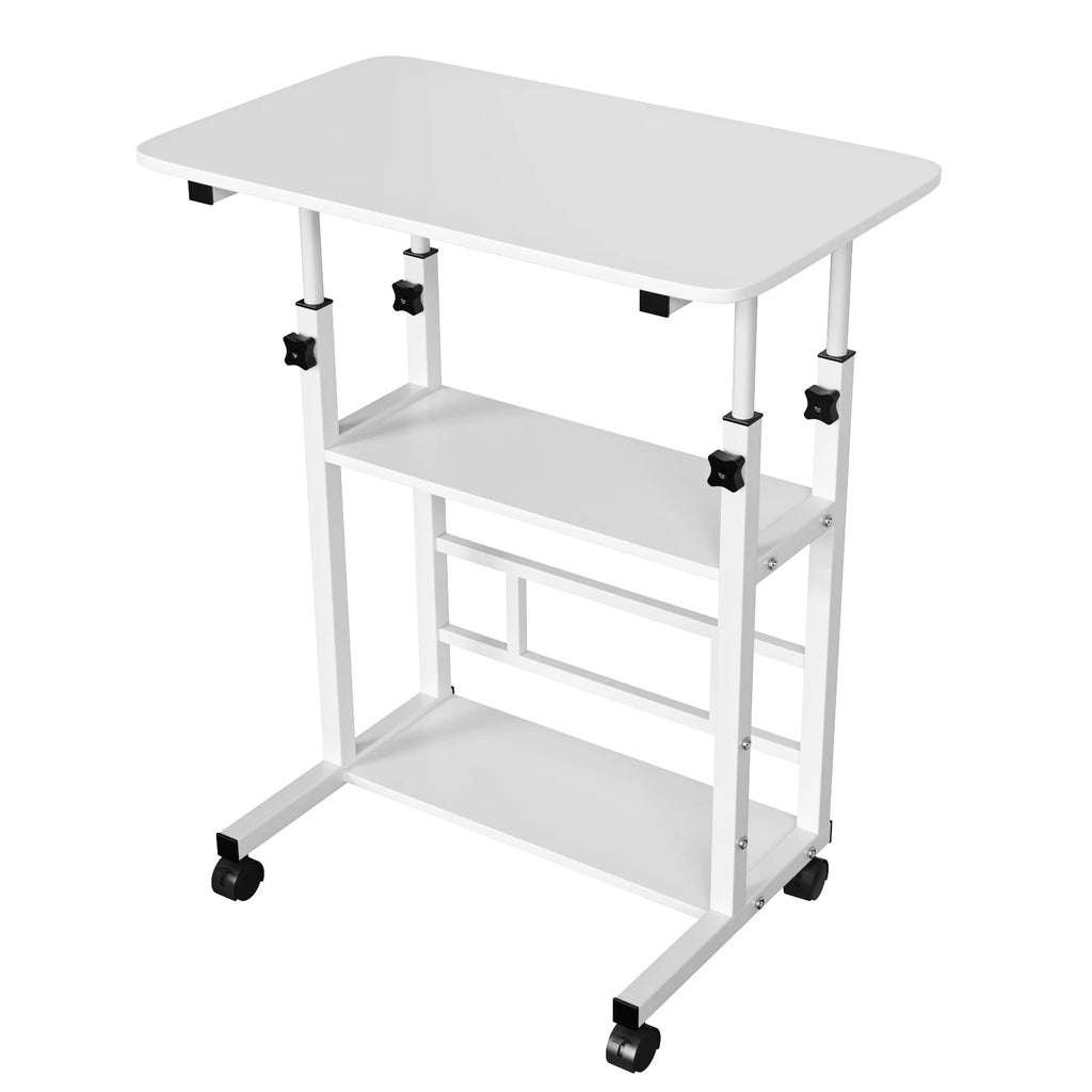 Side Table, Height-adjustable Computer Desk with Casters, 3 Shelves, Standing Desk for Bedroom, Living Room, 60x40x90cm
