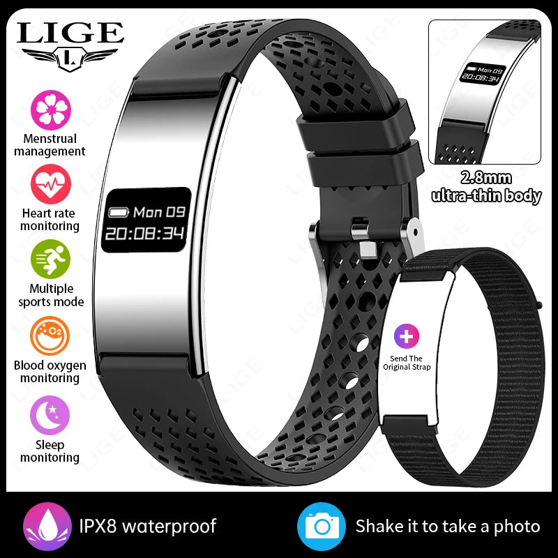 LIGE New 2.8mm Electronic Screen Smart Wristbands Heart Rate Blood Oxygen Monitor Smart Watch Waterproof Sports Fashion Bracelet