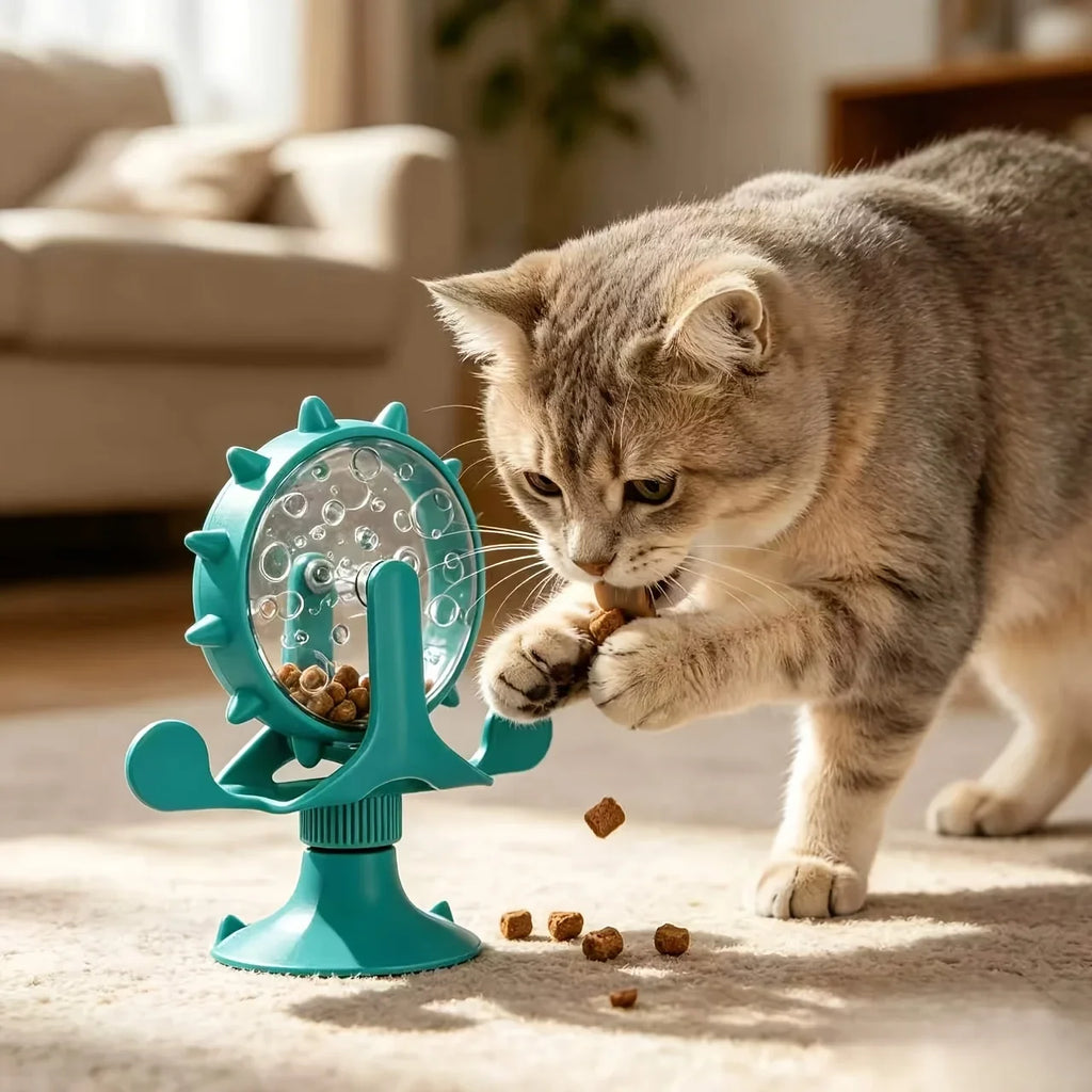 Pet Interactive Puzzle Toy with Strong Suction Cup, Rotating Wheel Treat Dispenser, Boredom Relief Chew Toy for Puppies and Cats