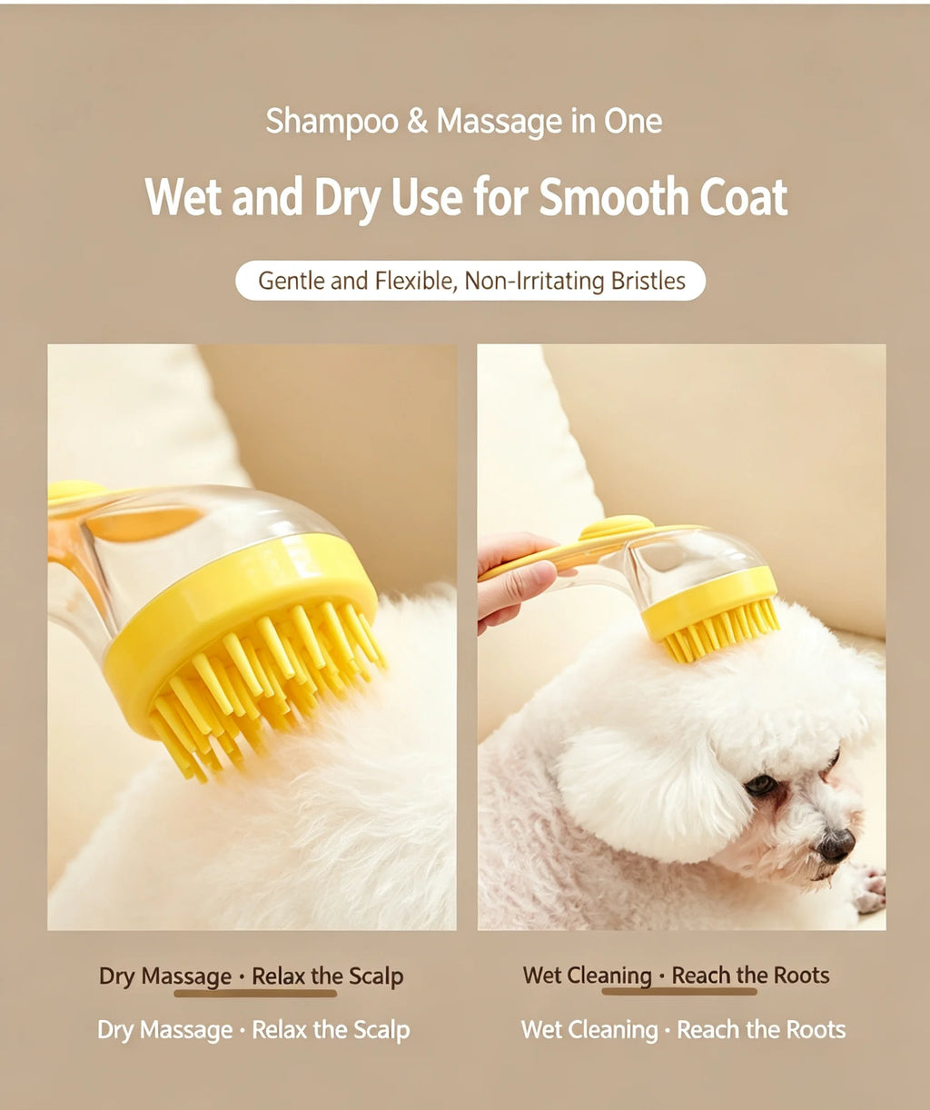 Pet Bath Brush for Dog Cat Liquid Adding Massage Shampoo Brush Pet Hair Washing Scrubbing Grooming Head Massage Comb Small Tools