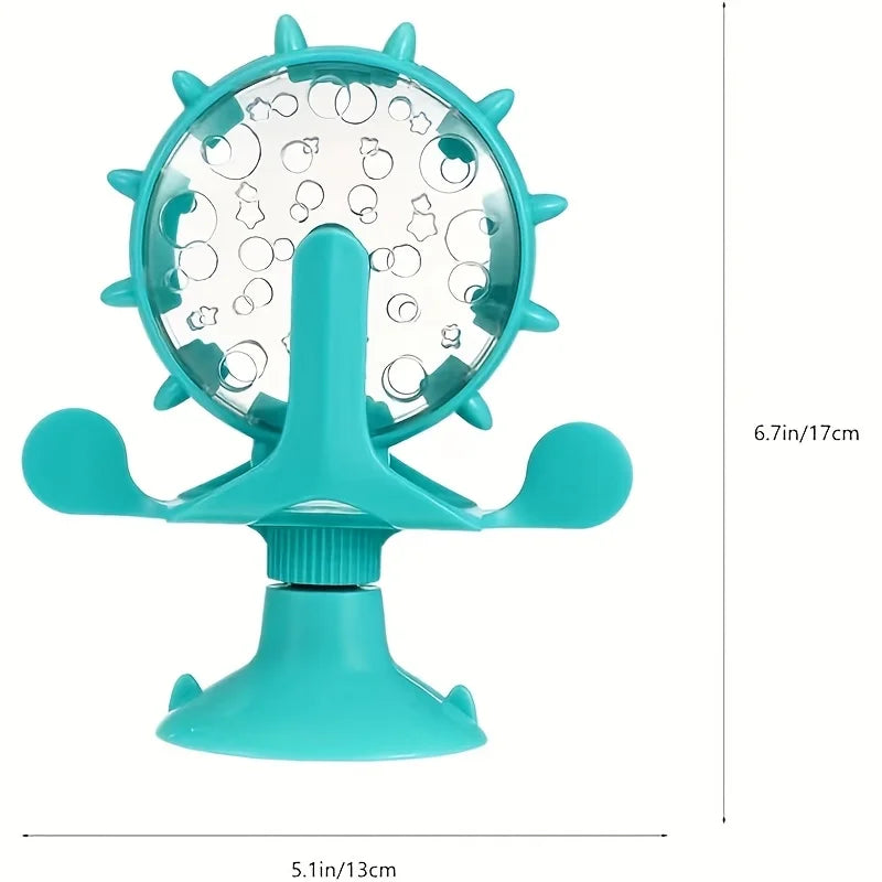 Pet Interactive Puzzle Toy with Strong Suction Cup, Rotating Wheel Treat Dispenser, Boredom Relief Chew Toy for Puppies and Cats