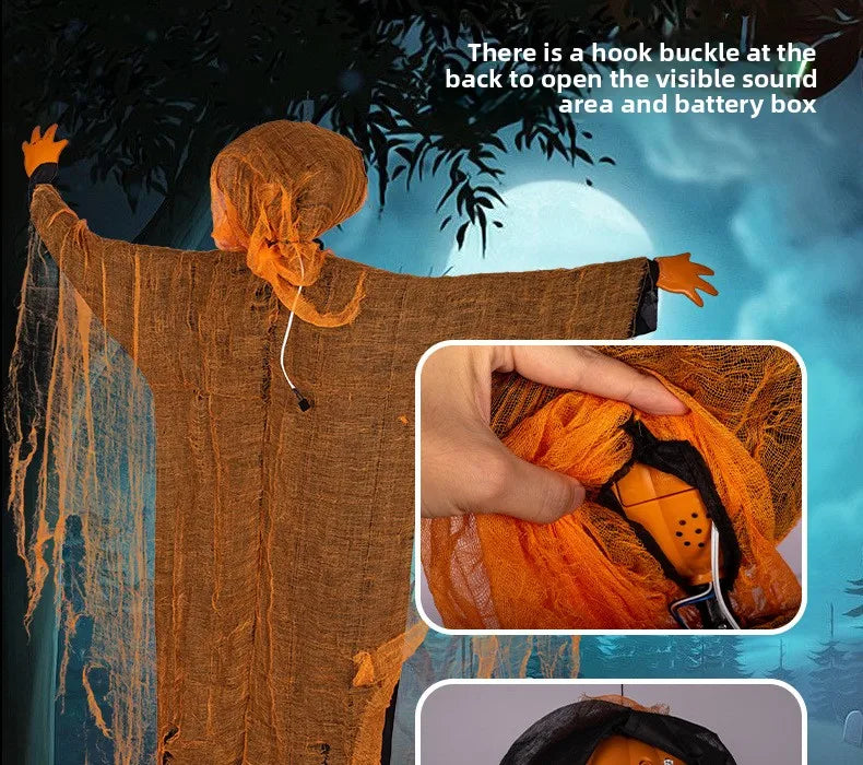 Halloween Decoration Luminous Demon Pumpkin Scarecrow Hanging Ornaments Turned Head Pumpkin Halloween Horror Home Decor Yard