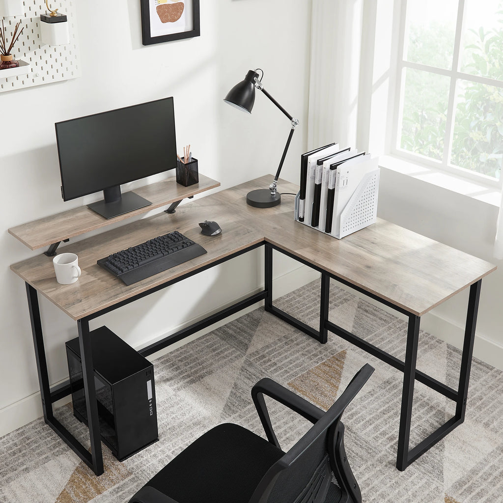Computer Desk, L-Shaped Writing Workstation, Industrial Corner Desk With Monitor Stand, for Home Office, 140 x 130 x 76/91.5 cm