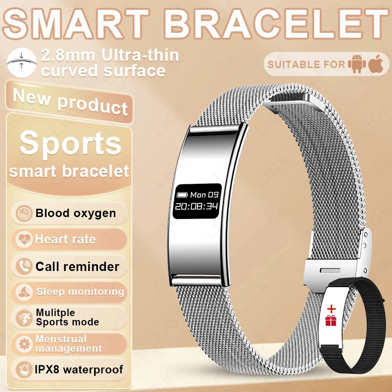 LIGE Utra-thin Wristband Sport Fitness Tracker Health Smart Bracelet Pedometer Heart Rate Monitor Smart Watch Call Reminder