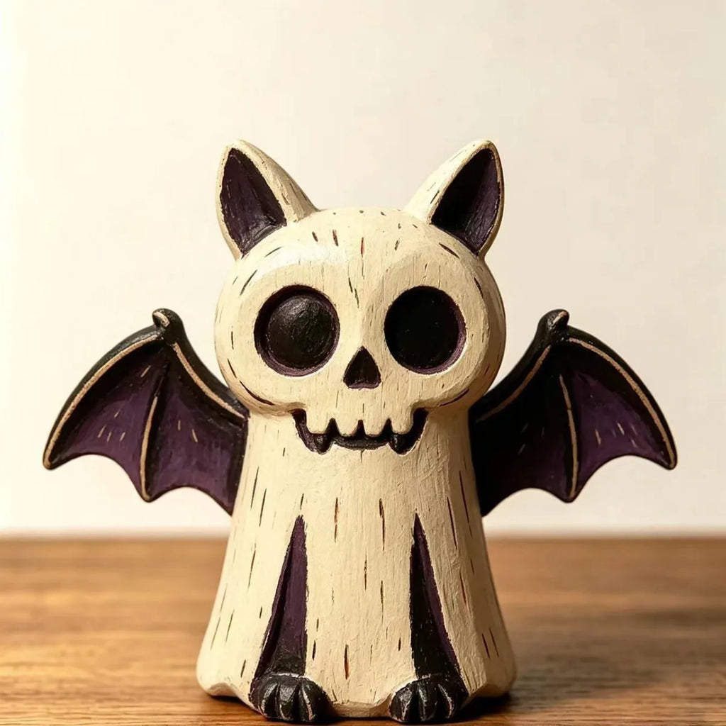 Halloween Wooden Tabletop Decor, Hand-Painted Owl Ghost Pumpkin & Vampire Cat Figurines for Shelf Mantel Party Decoration