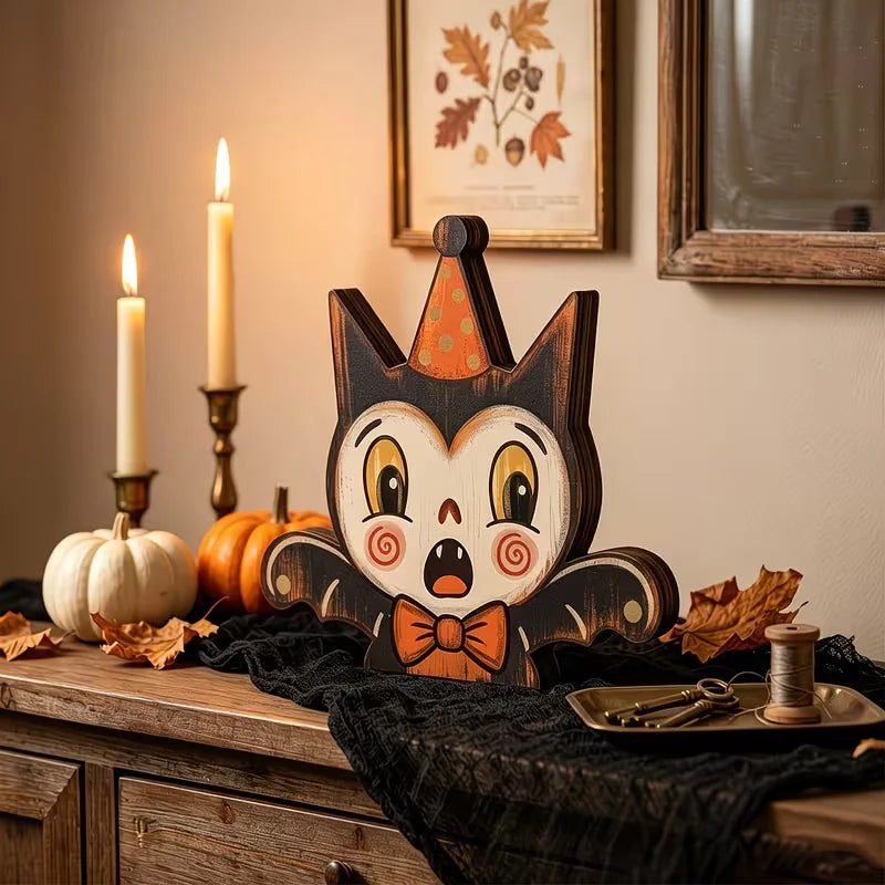 Halloween interior decoration, vintage wooden blocks for shelf decoration, housewarming gifts