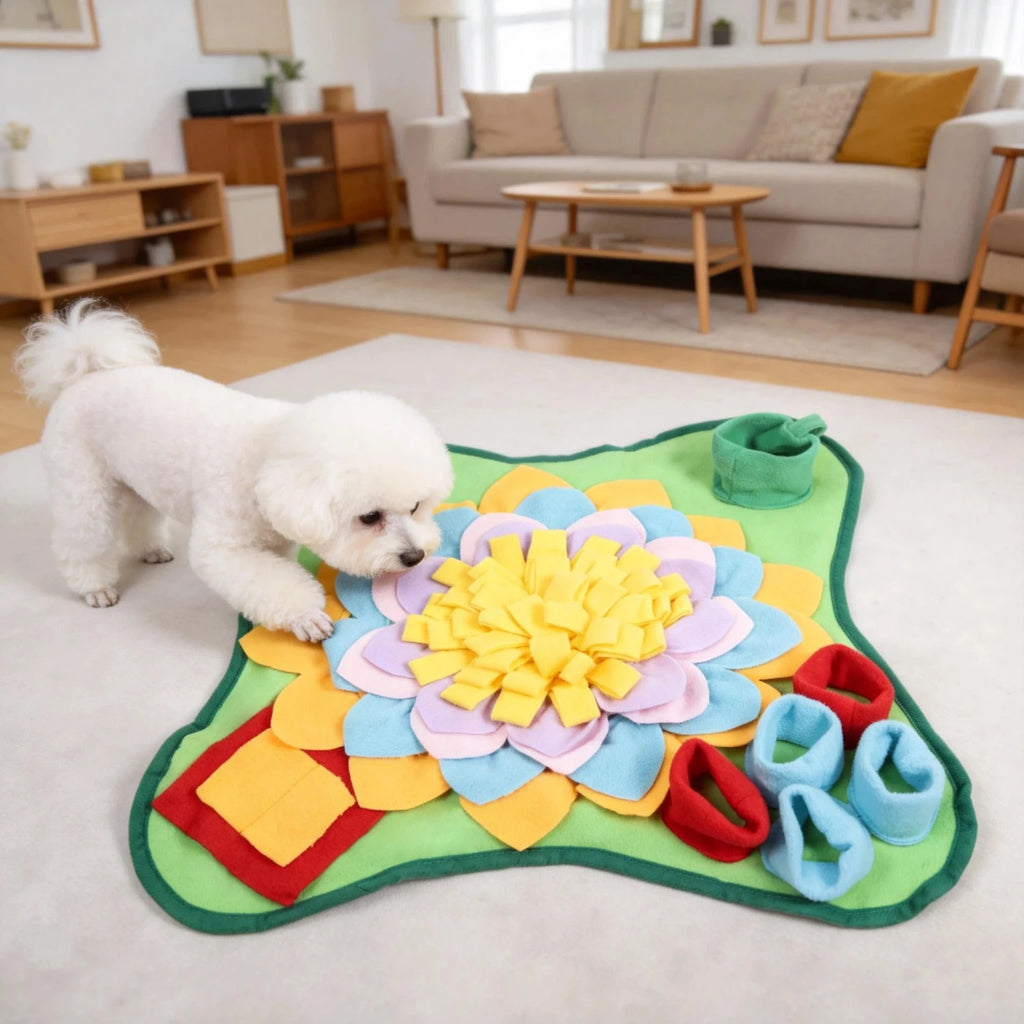 Pet Snuffle Mat for Dogs Cats, Interactive Foraging Feeding Mat, Non‑Slip Colorful Flower Shape Nosework Training Toy, Stress Re