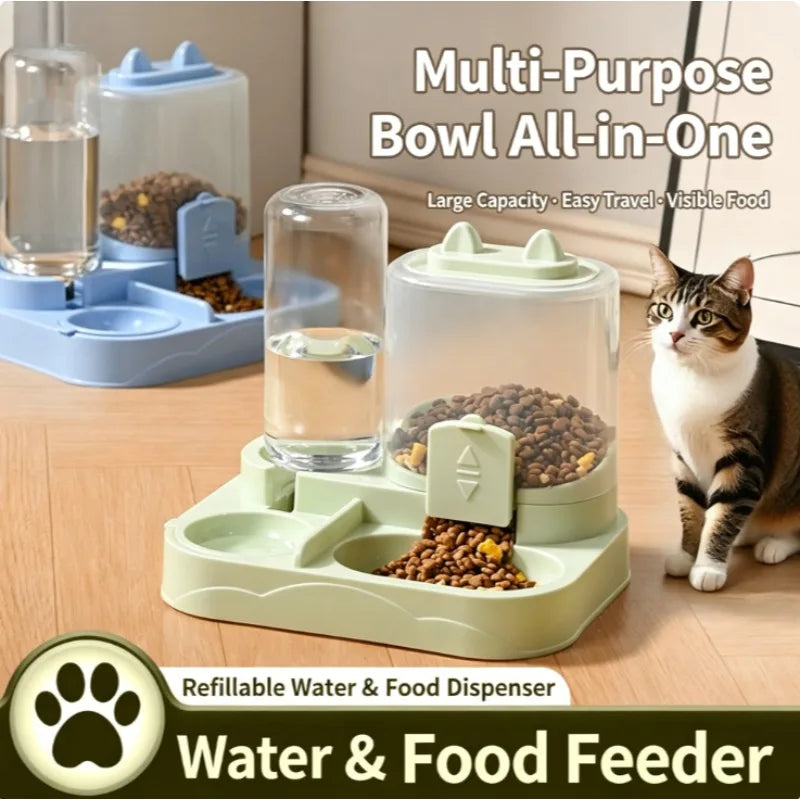 2-in-1 Large Pet Feeder & Water Dispenser, Dry Wet Separation, Durable Plastic, Transparent, No Battery, For Cats Dogs Travel