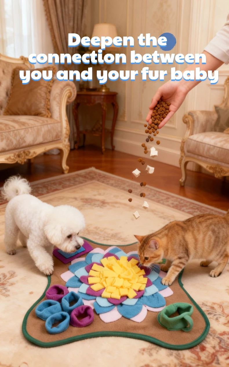 Pet Snuffle Mat for Dogs Cats, Interactive Foraging Feeding Mat, Non‑Slip Colorful Flower Shape Nosework Training Toy, Stress Re
