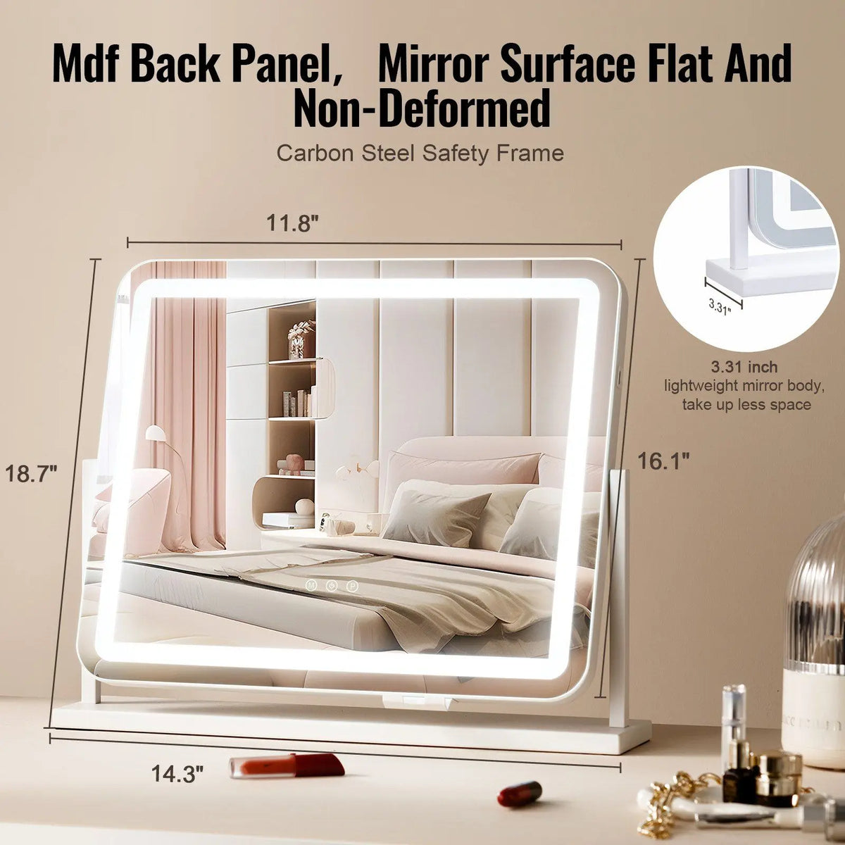 5X Magnification LED Vanity Mirror with Three Color Lighting Modes Smart Touch CO USB Port Lighted Makeup-for Home or Travel