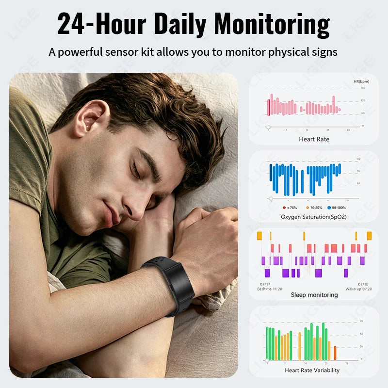 LIGE Audio Recorder Smart Bracelet 79 Languages AI Transcription 1GB Sports Fitness Band Health Monitor Watches Voice Recording