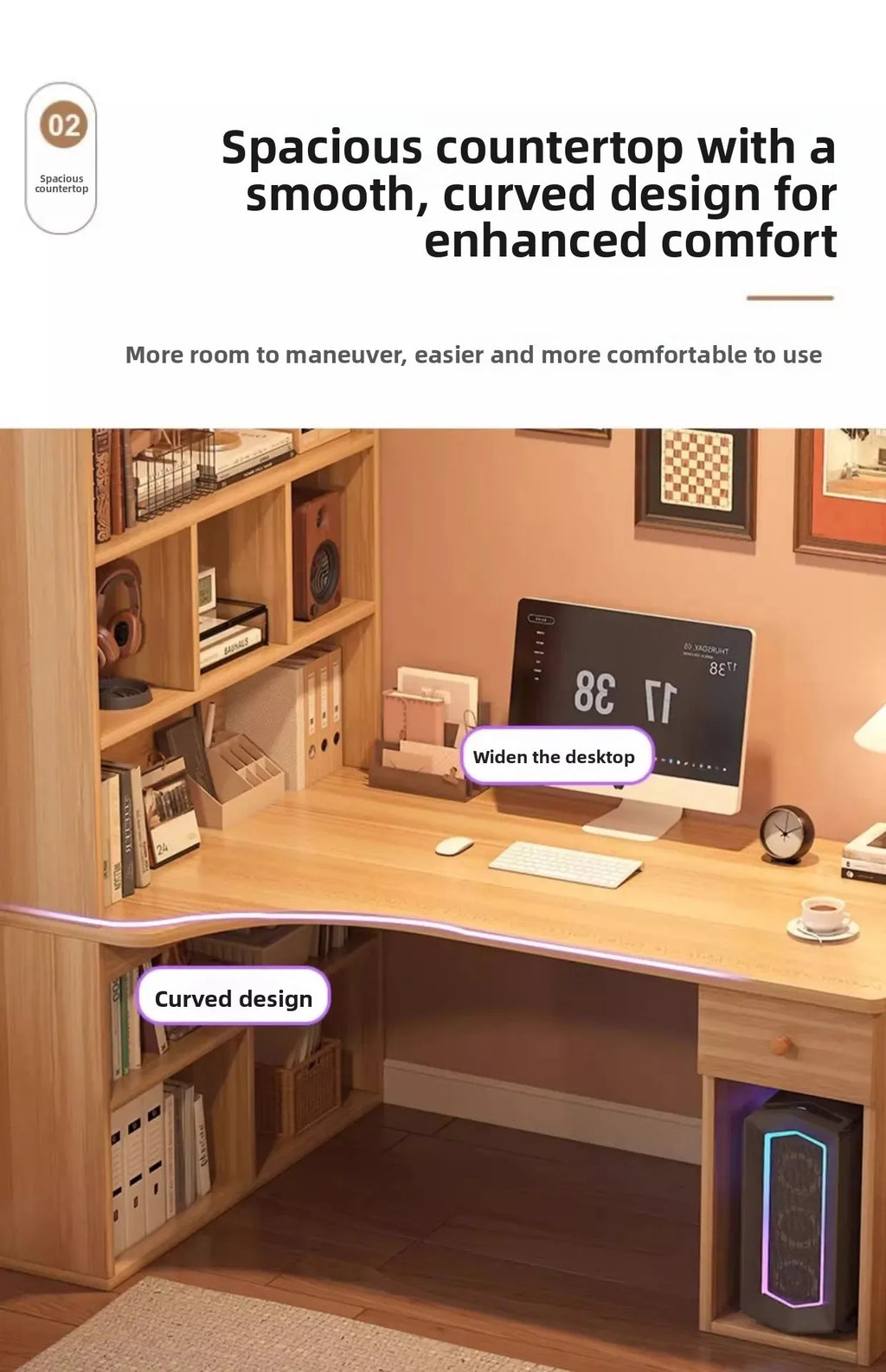 Large Computer Desk Bookshelf Corner Desks Home Desktop Computer Table L-shaped Long Writing Desks Double E-sports Gaming Table
