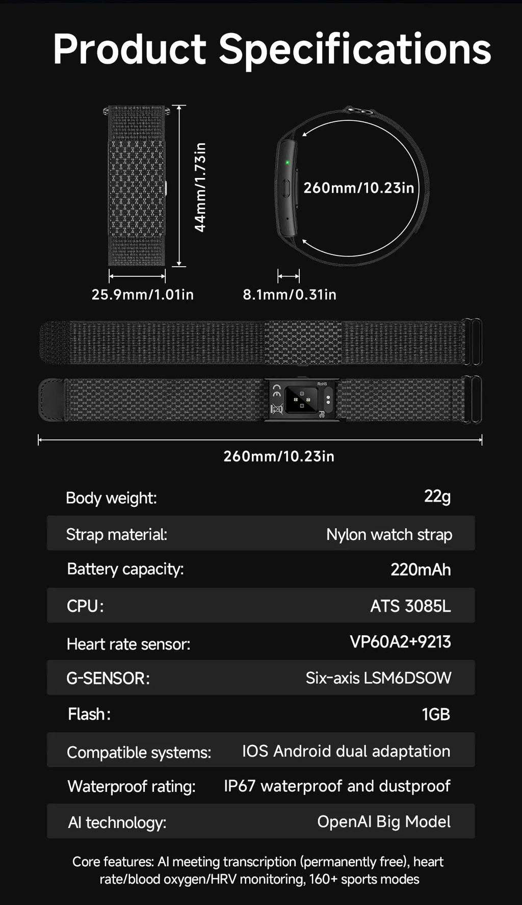 LIGE Audio Recorder Smart Bracelet 79 Languages AI Transcription 1GB Sports Fitness Band Health Monitor Watches Voice Recording