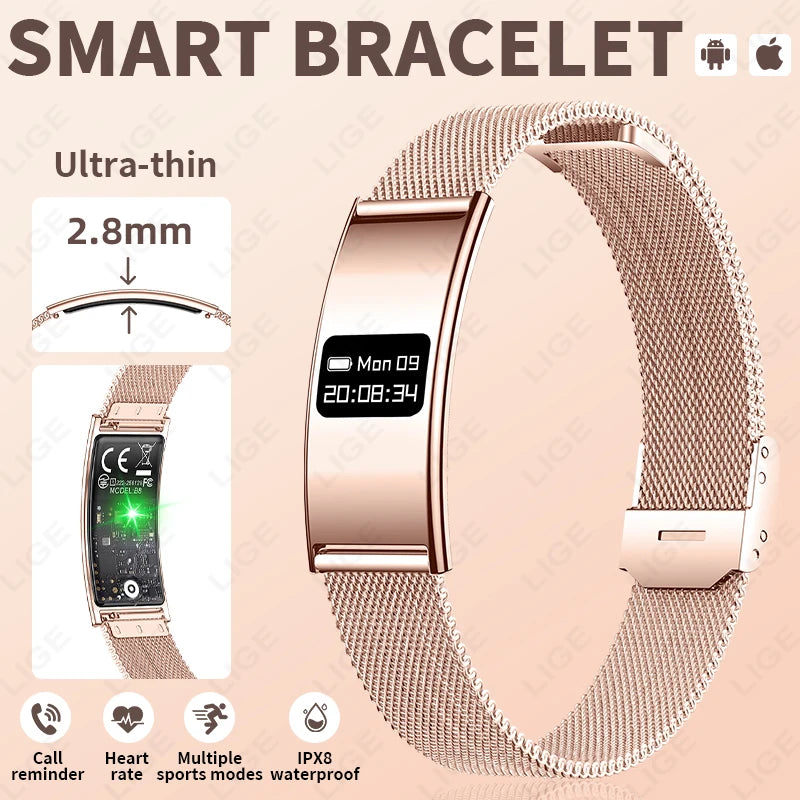 LIGE Utra-thin Wristband Sport Fitness Tracker Health Smart Bracelet Pedometer Heart Rate Monitor Smart Watch Call Reminder