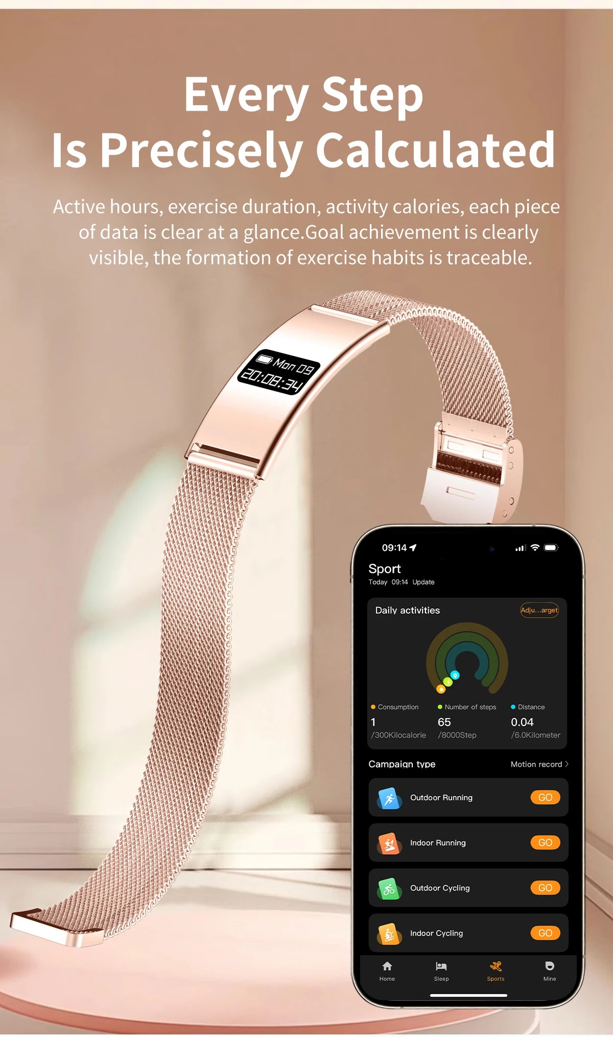LIGE Utra-thin Wristband Sport Fitness Tracker Health Smart Bracelet Pedometer Heart Rate Monitor Smart Watch Call Reminder