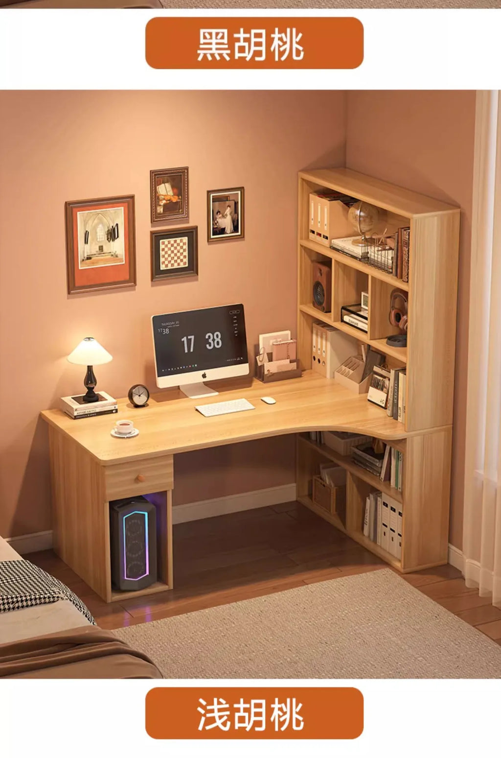 Large Computer Desk Bookshelf Corner Desks Home Desktop Computer Table L-shaped Long Writing Desks Double E-sports Gaming Table