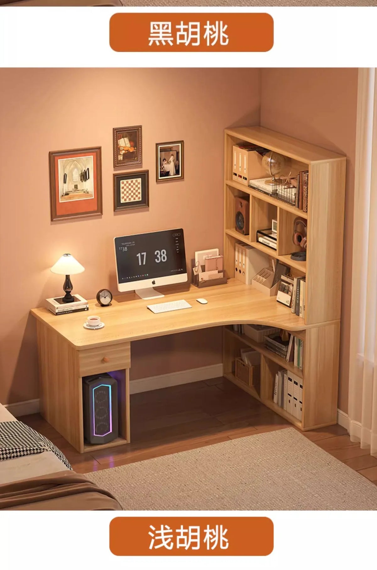 Large Computer Desk Bookshelf Corner Desks Home Desktop Computer Table L-shaped Long Writing Desks Double E-sports Gaming Table
