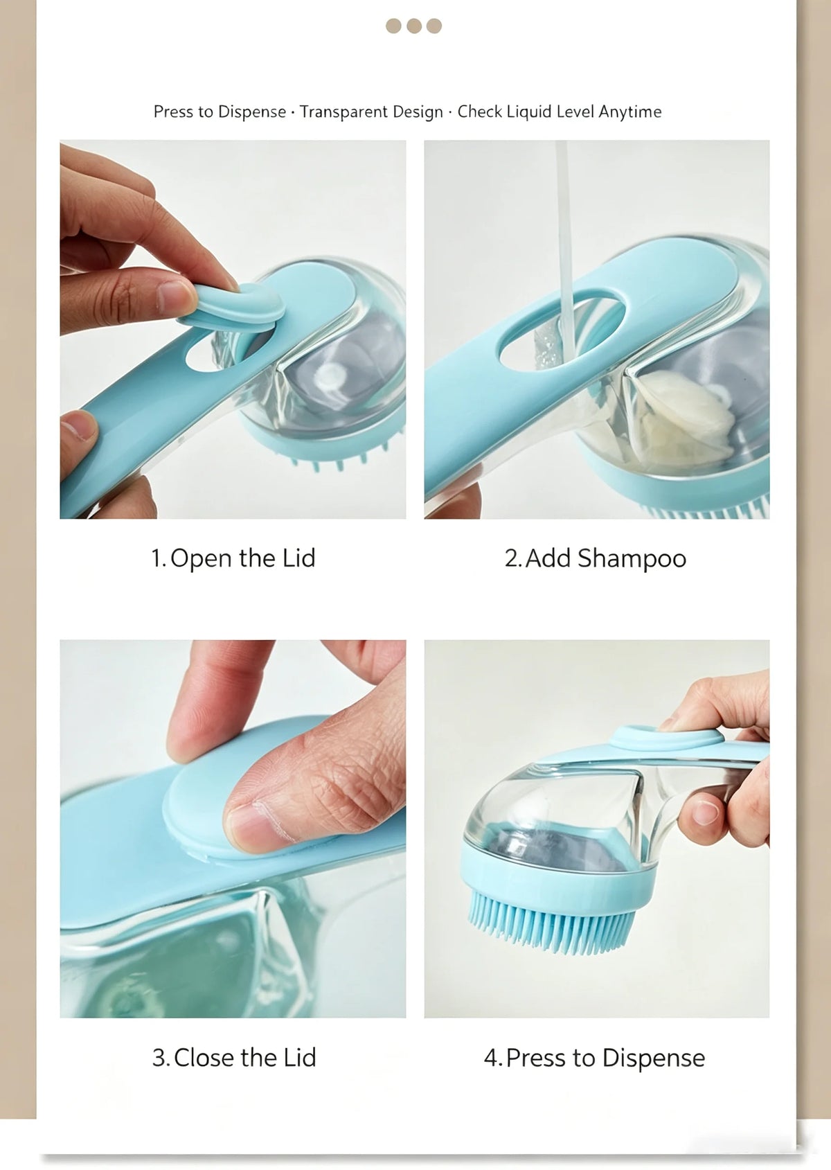 Pet Bath Brush for Dog Cat Liquid Adding Massage Shampoo Brush Pet Hair Washing Scrubbing Grooming Head Massage Comb Small Tools