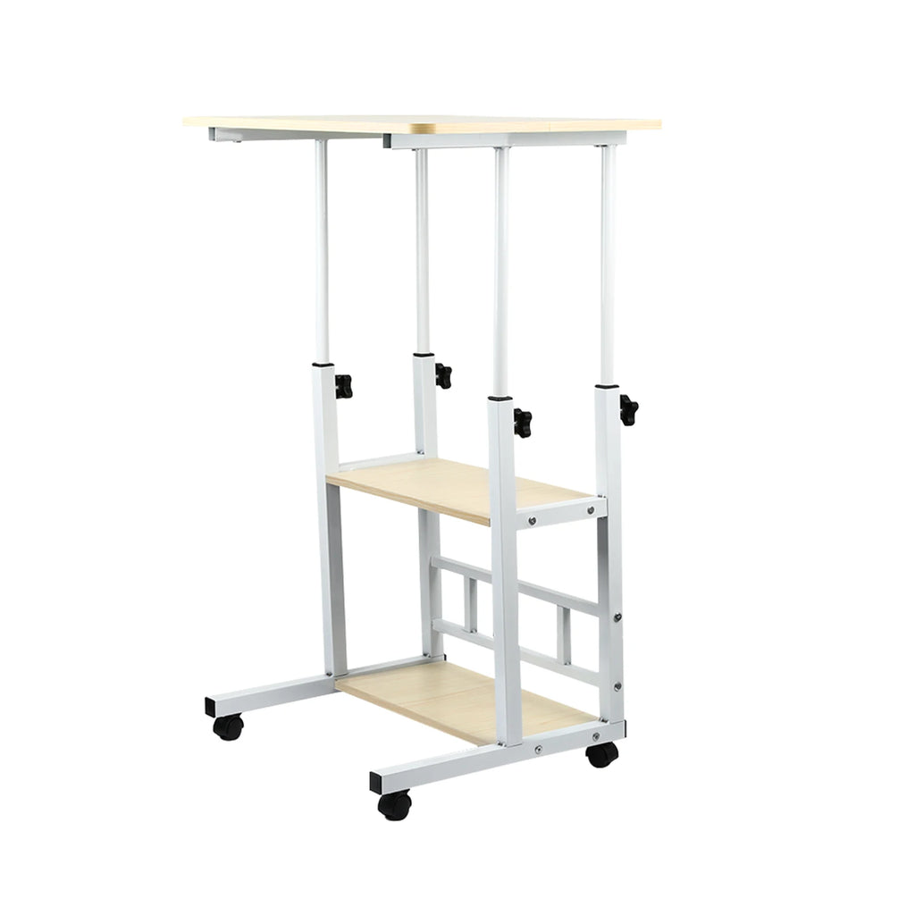 Side Table, Height-adjustable Computer Desk with Casters, 3 Shelves, Standing Desk for Bedroom, Living Room, 60x40x90cm