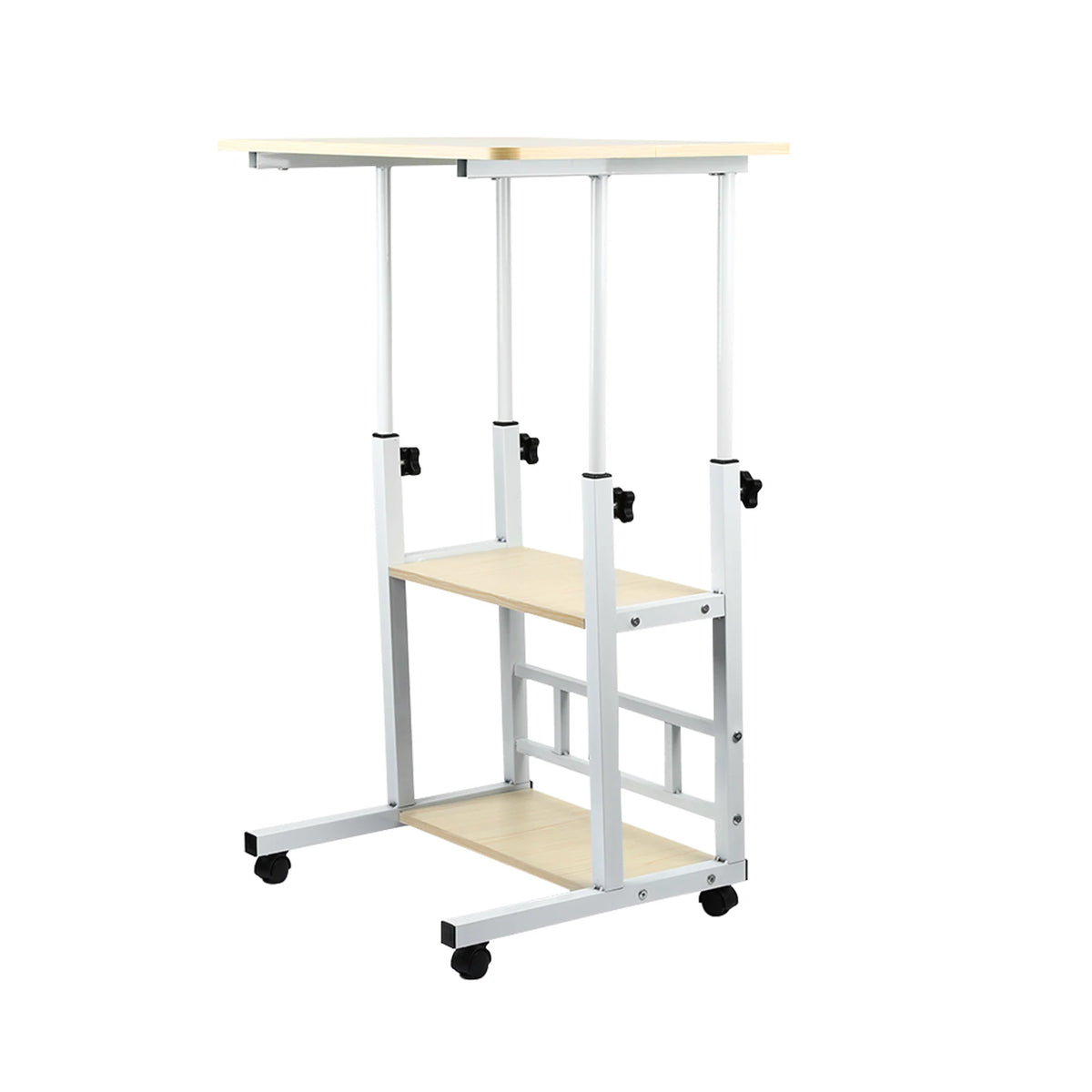 Side Table, Height-adjustable Computer Desk with Casters, 3 Shelves, Standing Desk for Bedroom, Living Room, 60x40x90cm