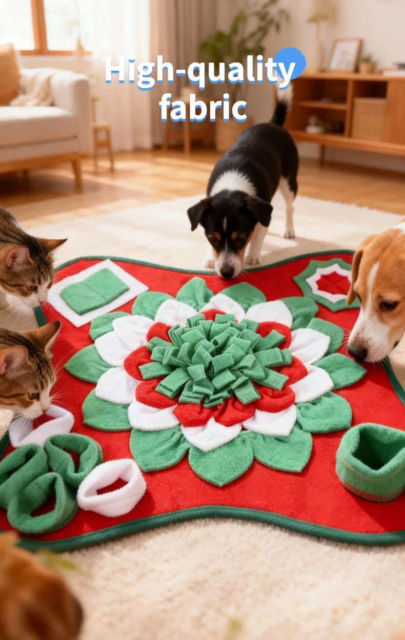 Pet Snuffle Mat for Dogs Cats, Interactive Foraging Feeding Mat, Non‑Slip Colorful Flower Shape Nosework Training Toy, Stress Re