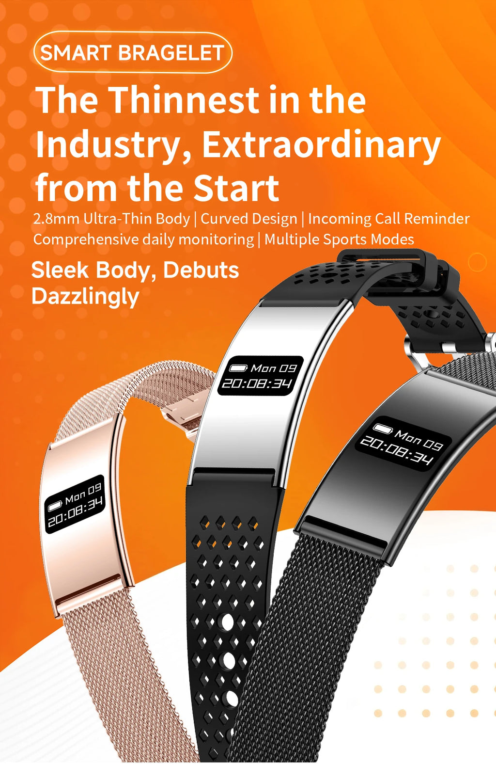 LIGE Utra-thin Wristband Sport Fitness Tracker Health Smart Bracelet Pedometer Heart Rate Monitor Smart Watch Call Reminder
