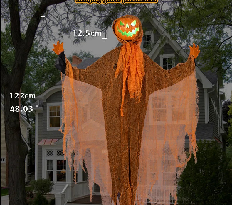 Halloween Decoration Luminous Demon Pumpkin Scarecrow Hanging Ornaments Turned Head Pumpkin Halloween Horror Home Decor Yard