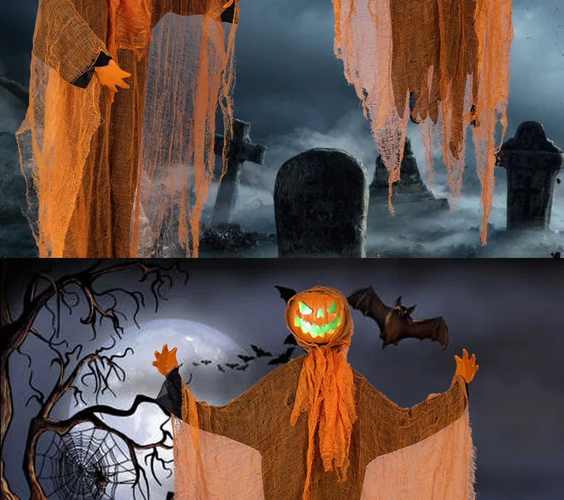 Halloween Decoration Luminous Demon Pumpkin Scarecrow Hanging Ornaments Turned Head Pumpkin Halloween Horror Home Decor Yard