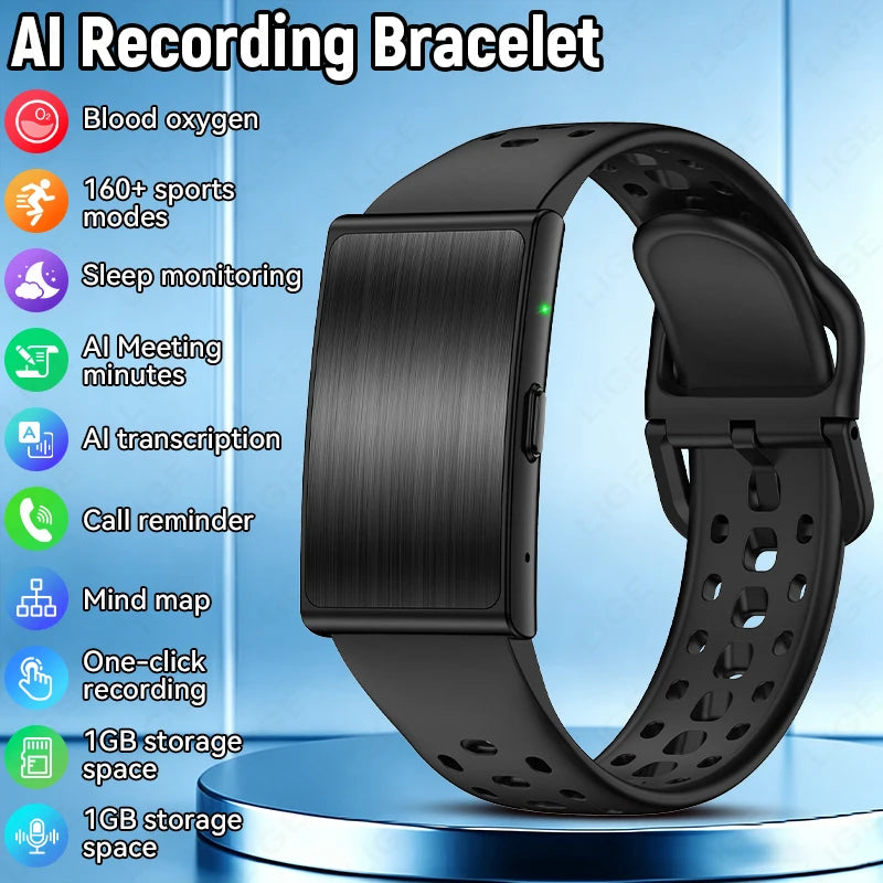 Heart Rate Monitor Smart Bracelet AI Recording 79 Languages 1GB Memory 160+ Modes IP67 Waterproof Sport Fitness Sports Band
