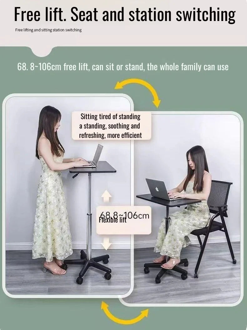 Small lift desk computer desk work desk with pulleys movable standing desk bedside table office desk