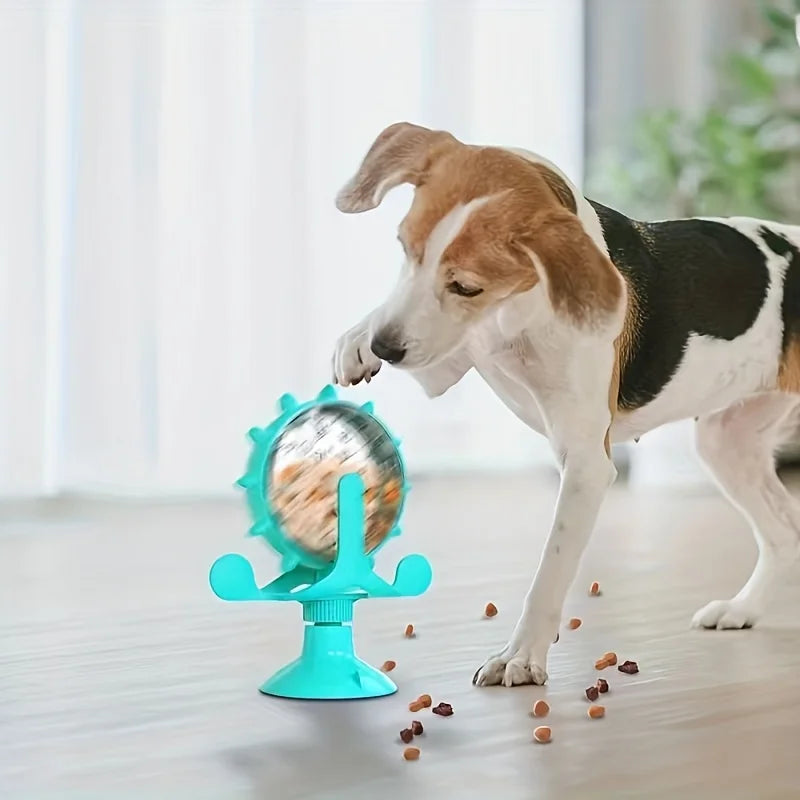 Pet Interactive Puzzle Toy with Strong Suction Cup, Rotating Wheel Treat Dispenser, Boredom Relief Chew Toy for Puppies and Cats