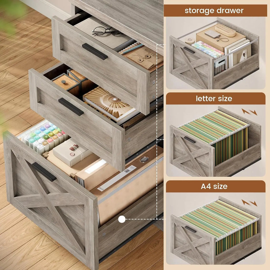 Farmhouse 67" L Shaped Desk with 3 Drawers, Executive Desk, Home Office Desks with Storage Shelves, Corner Computer, Customized