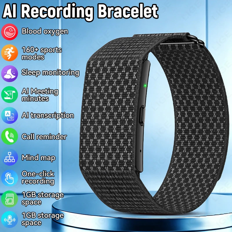 Heart Rate Monitor Smart Bracelet AI Recording 79 Languages 1GB Memory 160+ Modes IP67 Waterproof Sport Fitness Sports Band